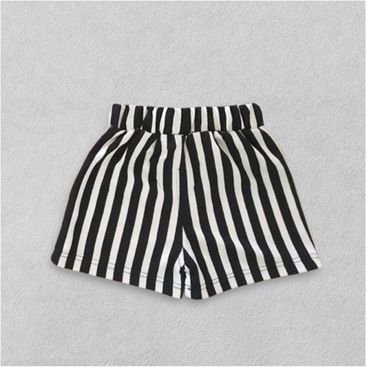 Two-piece Frilled Chiffon Shirt With Striped Shorts