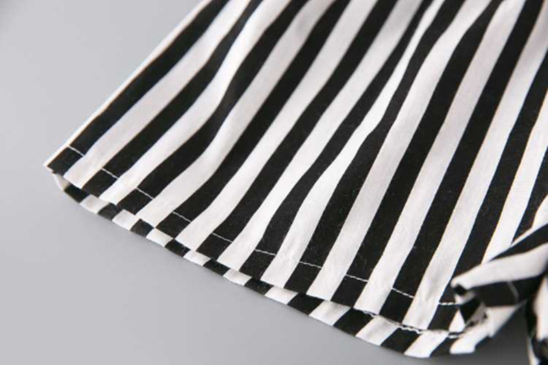 Two-piece Frilled Chiffon Shirt With Striped Shorts