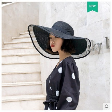 Straw Hat Lady Fashion Woven Organza Sunshade Hat