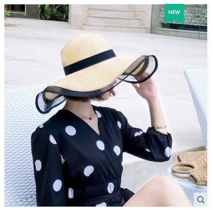 Straw Hat Lady Fashion Woven Organza Sunshade Hat