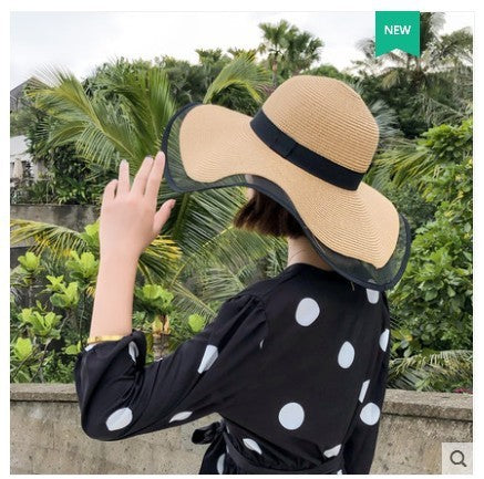 Straw Hat Lady Fashion Woven Organza Sunshade Hat