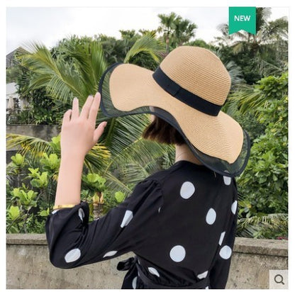 Straw Hat Lady Fashion Woven Organza Sunshade Hat
