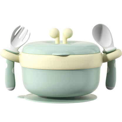 Baby Tableware Stainless Steel Bowl Baby Water Infusion Heat Preservation Bowl Supplementary Food Bowl Suction Cup Spoon Set