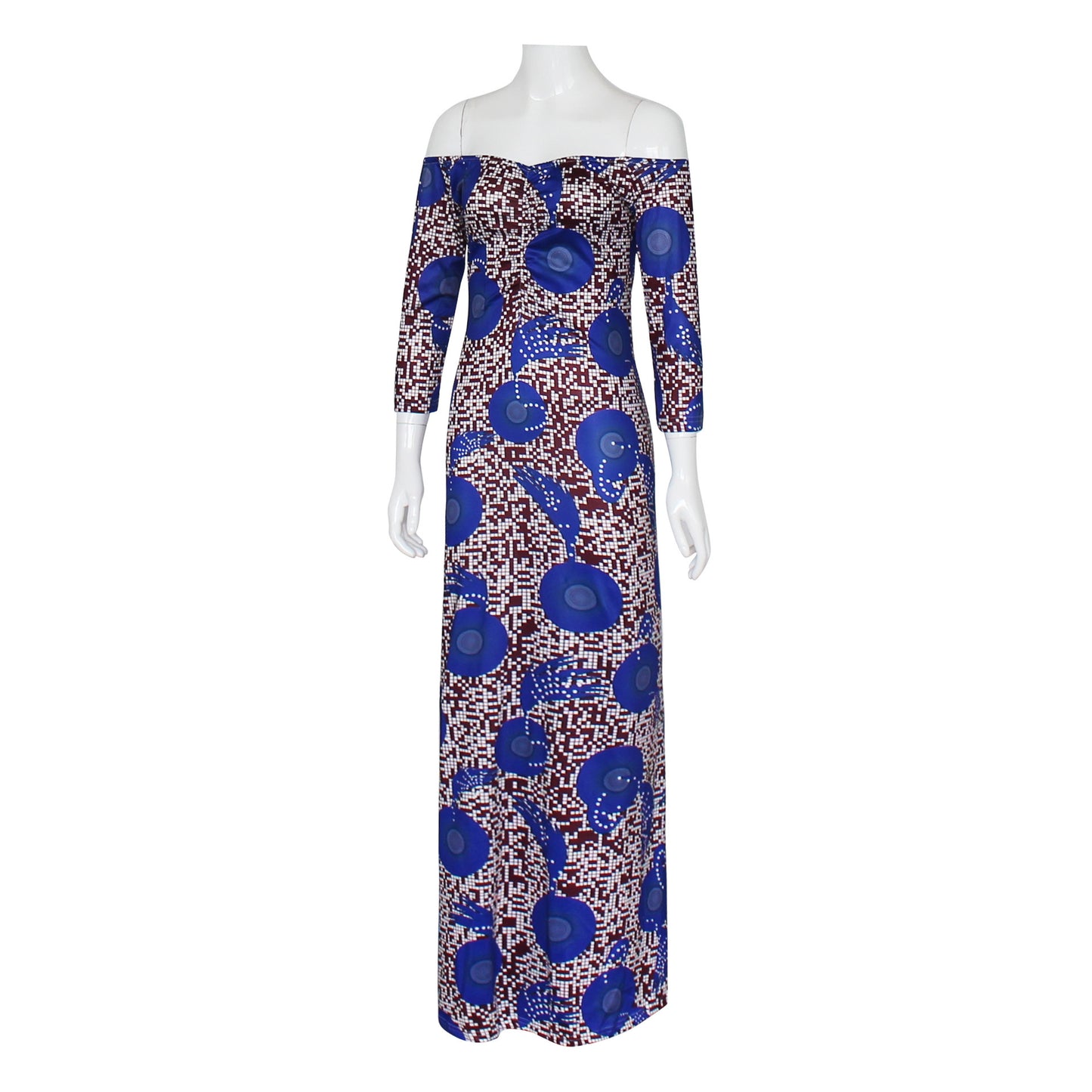 Printed One-Line Off-Shoulder Plus Size Dress