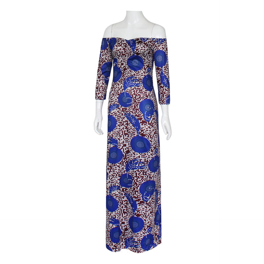 Printed One-Line Off-Shoulder Plus Size Dress