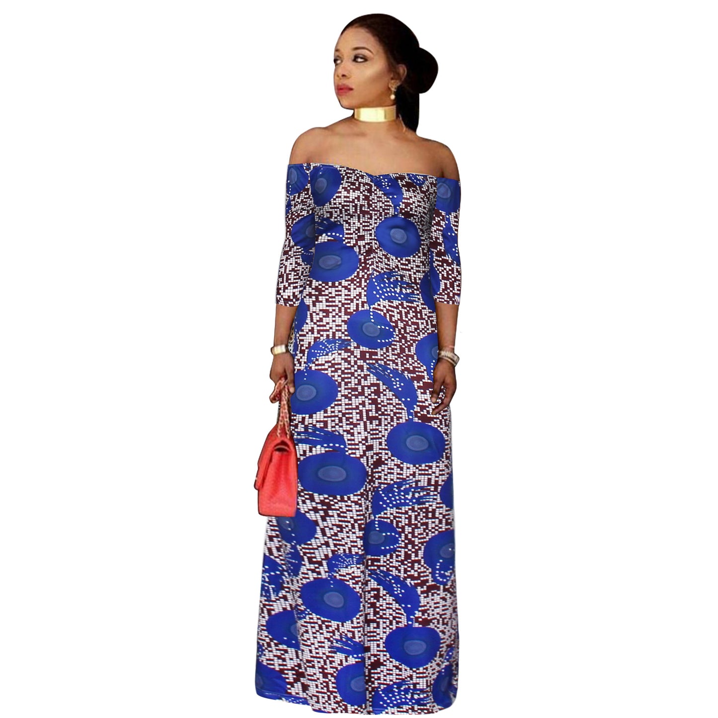 Printed One-Line Off-Shoulder Plus Size Dress
