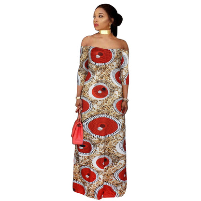 Printed One-Line Off-Shoulder Plus Size Dress