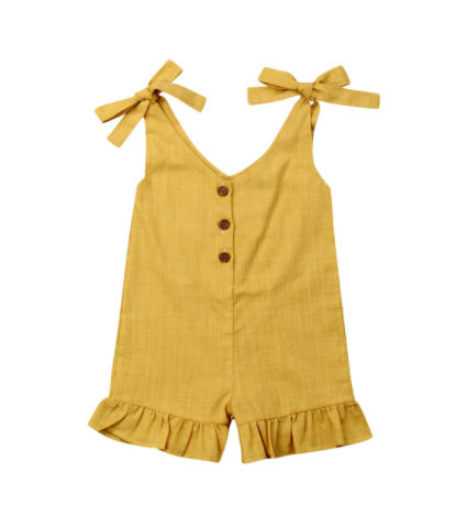 Girls' Summer Sturdy Pleated Sunsuit Jumpsuit
