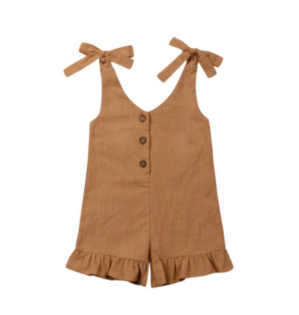 Girls' Summer Sturdy Pleated Sunsuit Jumpsuit