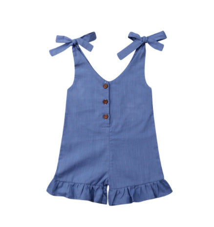 Girls' Summer Sturdy Pleated Sunsuit Jumpsuit