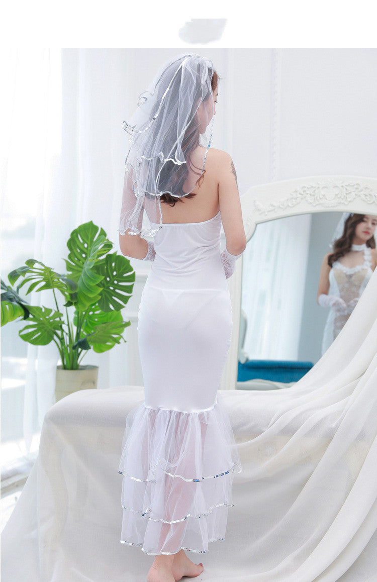 Transparent Lace Long Dress Bridal Gown Wedding Nightdress