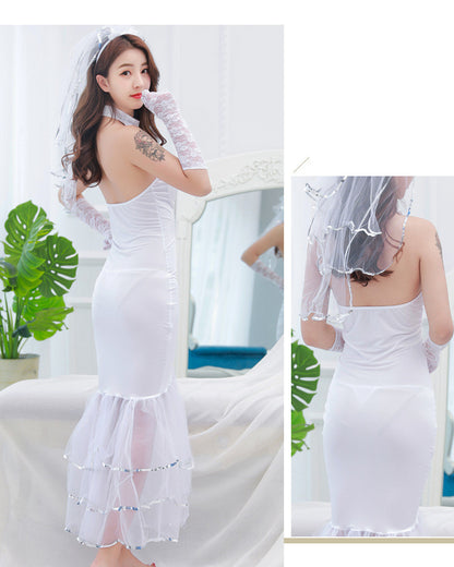 Transparent Lace Long Dress Bridal Gown Wedding Nightdress