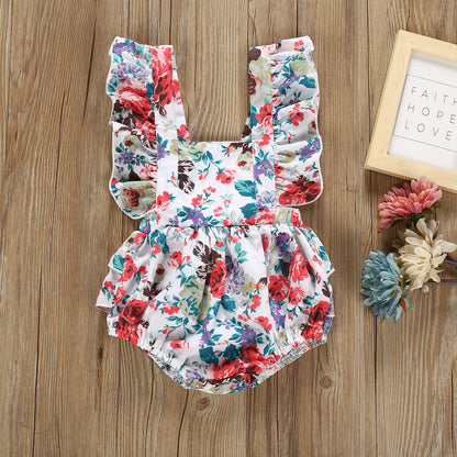 Multicolor Printed Floral One Piece Halter Romper