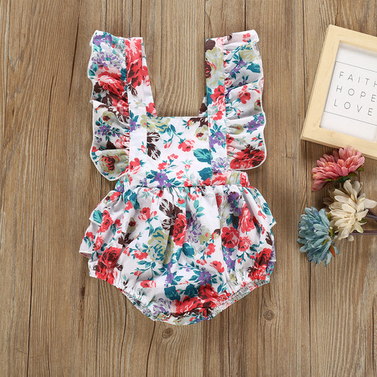 Multicolor Printed Floral One Piece Halter Romper