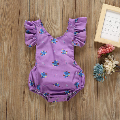 Multicolor Printed Floral One Piece Halter Romper