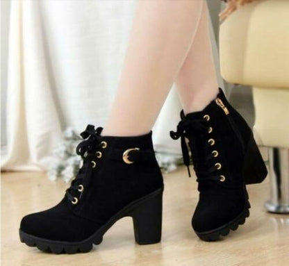 Cross-lace Thick-heel Martin Boots