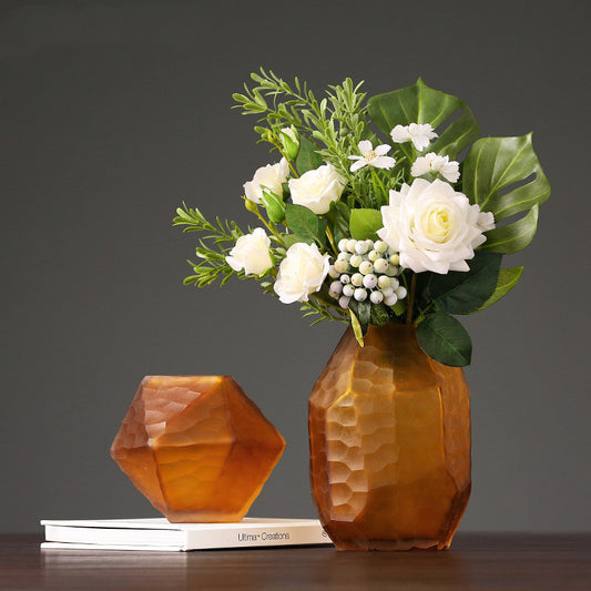 Retro Vase Geometric Rhombus Creative Glass Polygonal Bedroom Dried Flower Vase