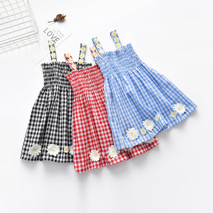 Girls Plaid dress Princess Suspender Skirt