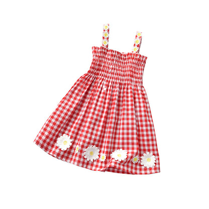 Girls Plaid dress Princess Suspender Skirt