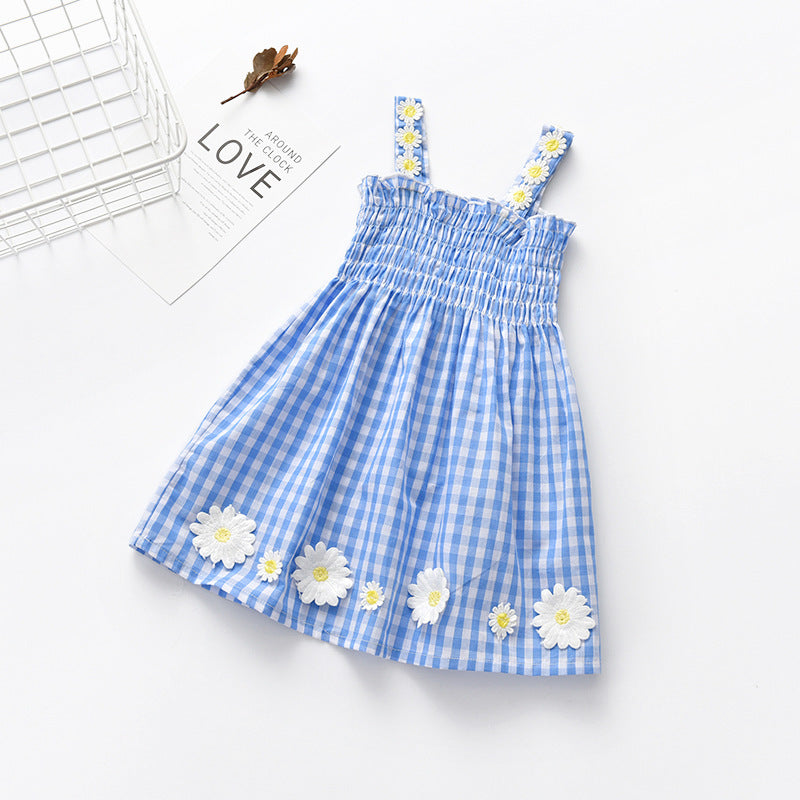 Girls Plaid dress Princess Suspender Skirt