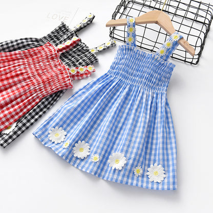 Girls Plaid dress Princess Suspender Skirt