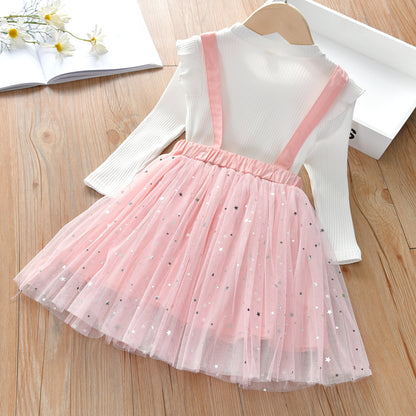 Little Girl Korean Style Western Fashionable Net Red Two-Piece Suit