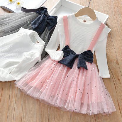 Little Girl Korean Style Western Fashionable Net Red Two-Piece Suit