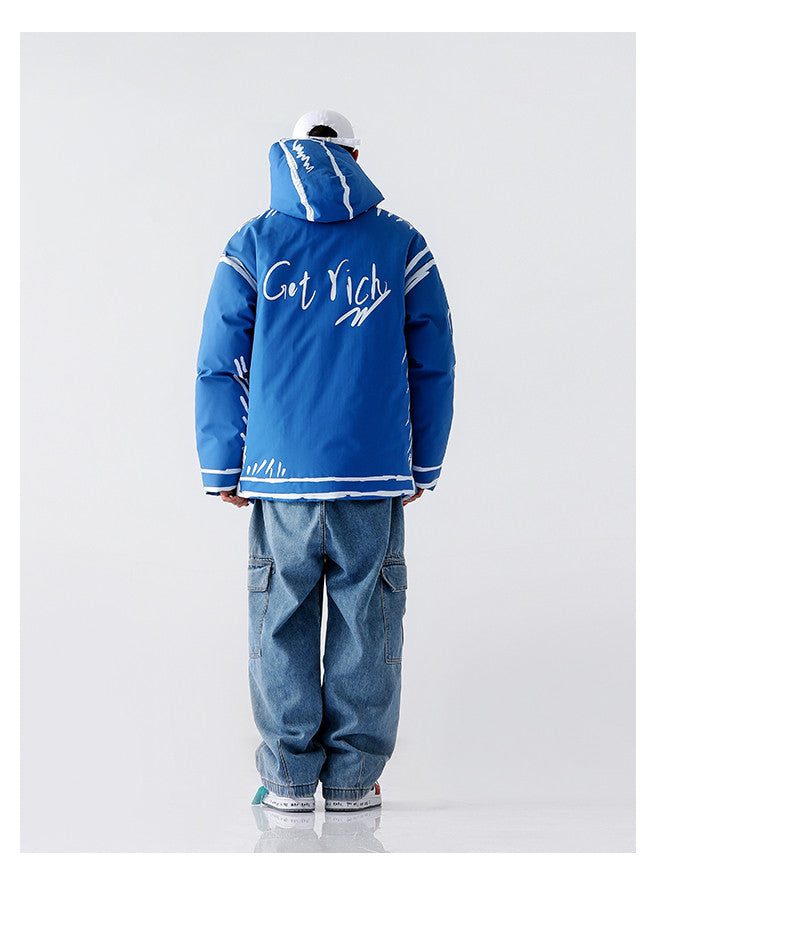 New Hooded Graffiti Short Loose Coat Plus Size Cotton Coat