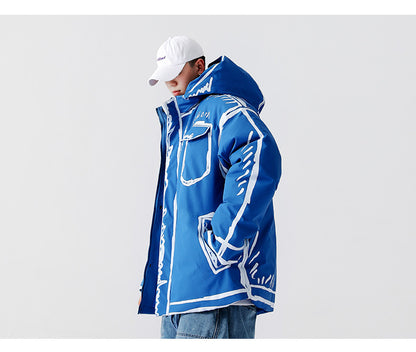 New Hooded Graffiti Short Loose Coat Plus Size Cotton Coat