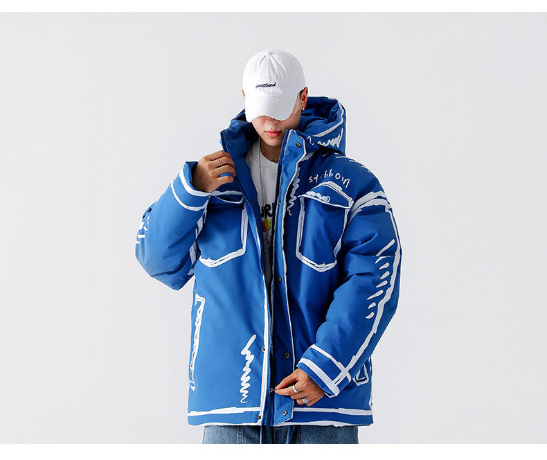 New Hooded Graffiti Short Loose Coat Plus Size Cotton Coat