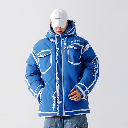 New Hooded Graffiti Short Loose Coat Plus Size Cotton Coat