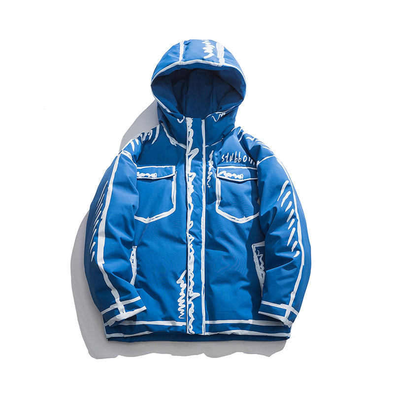 New Hooded Graffiti Short Loose Coat Plus Size Cotton Coat