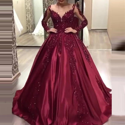 Deep V-Neck Sexy Dress Wedding Bride New Long Sleeve