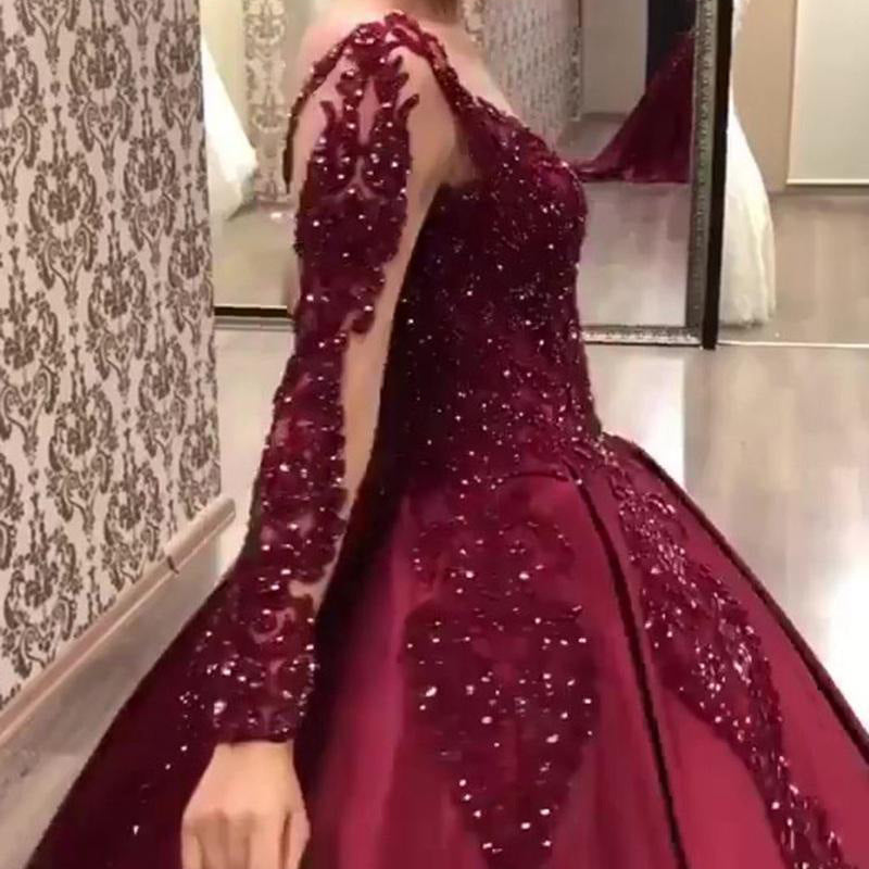 Deep V-Neck Sexy Dress Wedding Bride New Long Sleeve