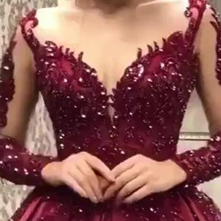 Deep V-Neck Sexy Dress Wedding Bride New Long Sleeve