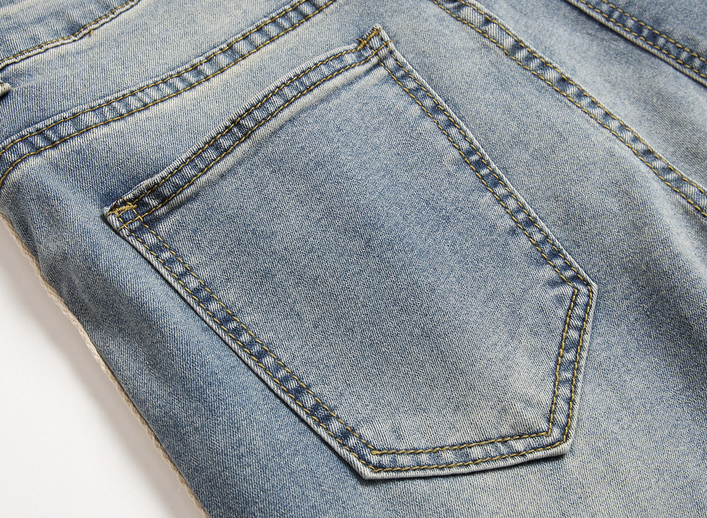 Trendy modern style for young Men's cream Striped Ripped in the knees blue Jeans