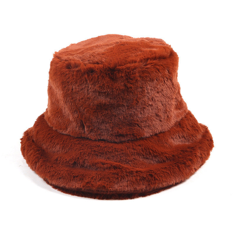 Winter Women's Thickened Imitation Rabbit Fur Flat Top Japanese Fisherman Hat