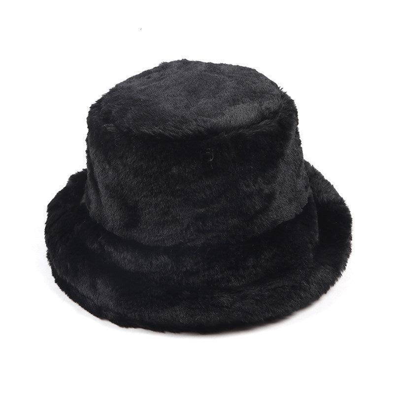 Winter Women's Thickened Imitation Rabbit Fur Flat Top Japanese Fisherman Hat