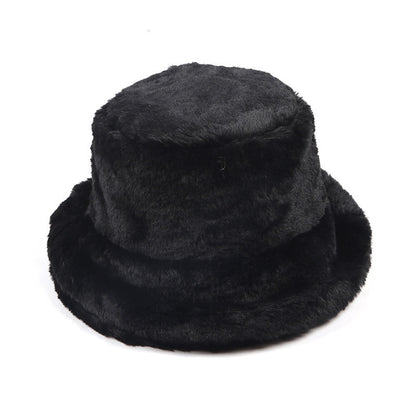Winter Women's Thickened Imitation Rabbit Fur Flat Top Japanese Fisherman Hat
