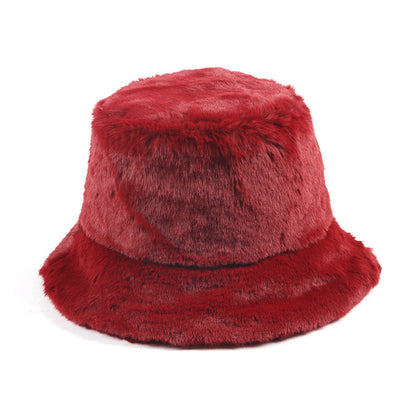 Winter Women's Thickened Imitation Rabbit Fur Flat Top Japanese Fisherman Hat