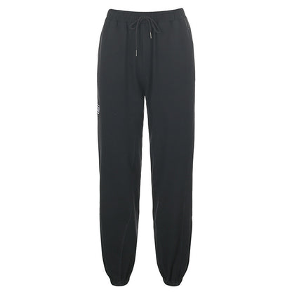 Letter Embroidered Elastic Strap Sweater Pants Women's Sports Casual Pants