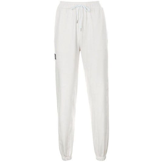 Letter Embroidered Elastic Strap Sweater Pants Women's Sports Casual Pants