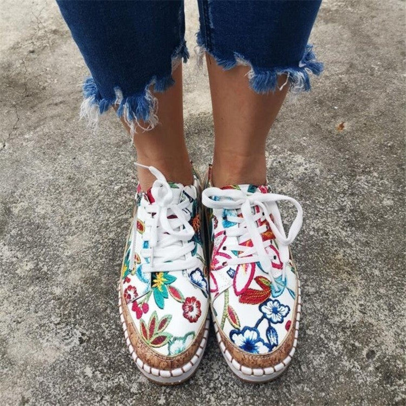 Ethnic Style Printed Flats Shoes Casual Side Zip Slip-on Shoes Loafers Women - FLIPSTYLEZLLC