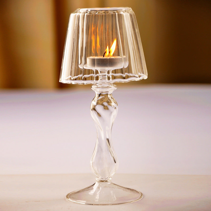 European Style Transparent Glass Table Lamp Candle Holder