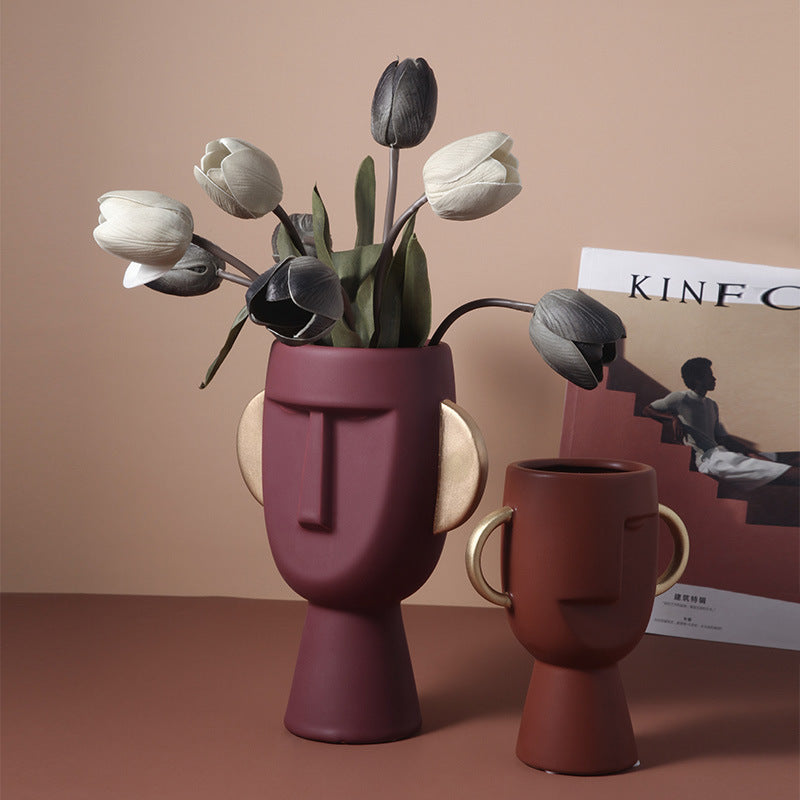 Ceramic Vase Decoration Living Room Flower Arrangement Art Face Decoration