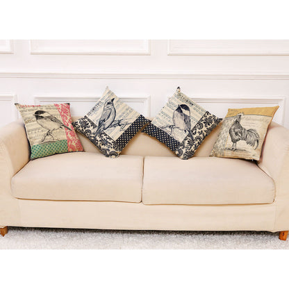 Retro Bird Cotton Linen Car Pillowcase Sofa Cushion