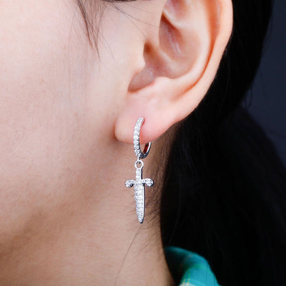 Dagger And Sword Female Earrings Full Of Zircon