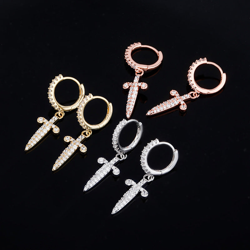 Dagger And Sword Female Earrings Full Of Zircon
