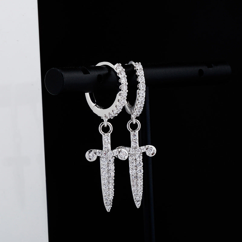 Dagger And Sword Female Earrings Full Of Zircon