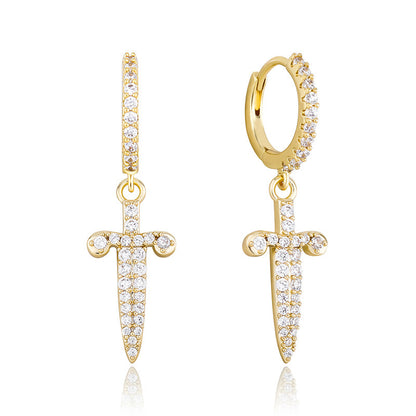 Dagger And Sword Female Earrings Full Of Zircon